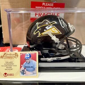 TOM HARDY Signed Gotham Rogues Black Mini Helmet - The Dark Knight